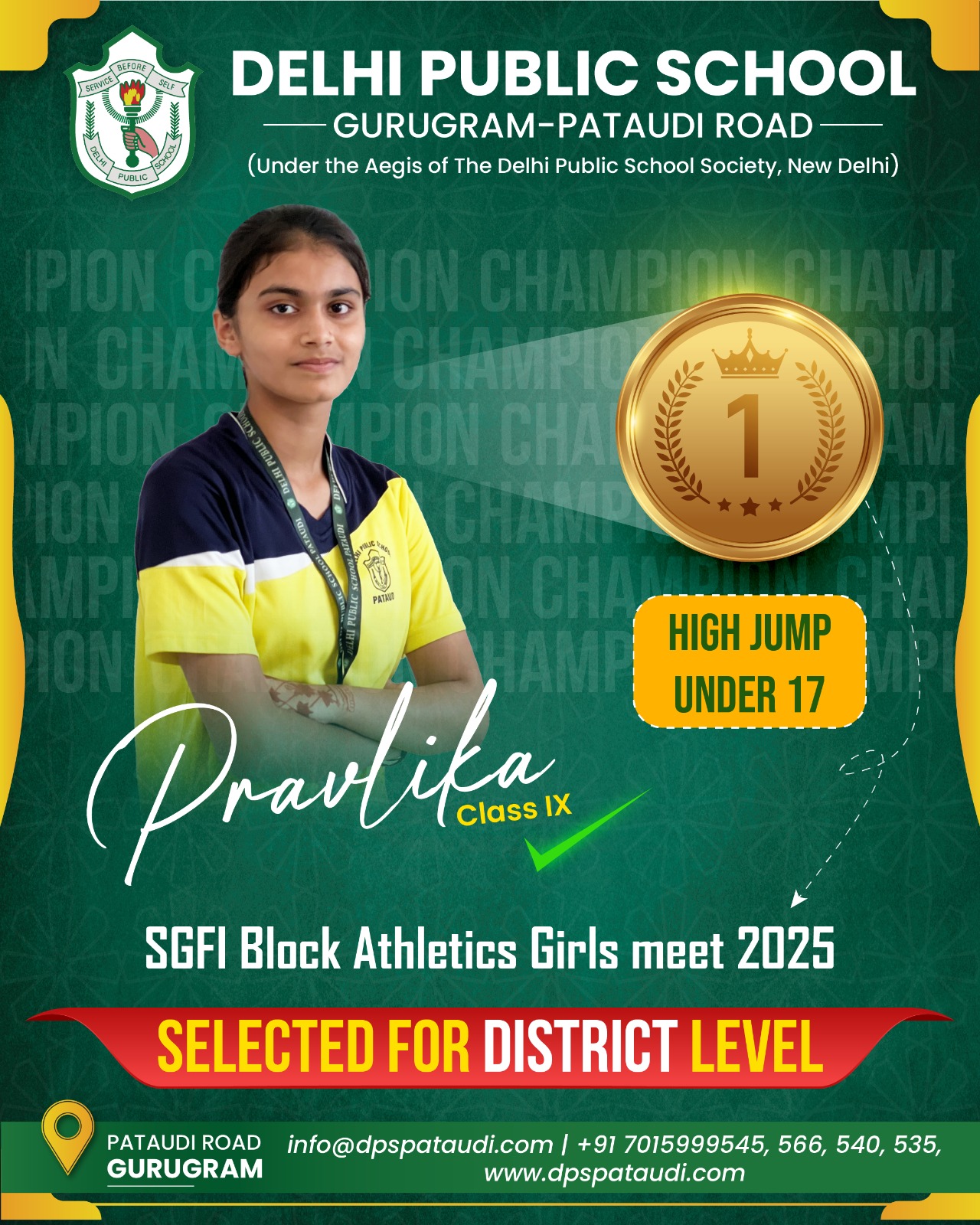 Pravlika of DPS Pataudi wins Gold medal