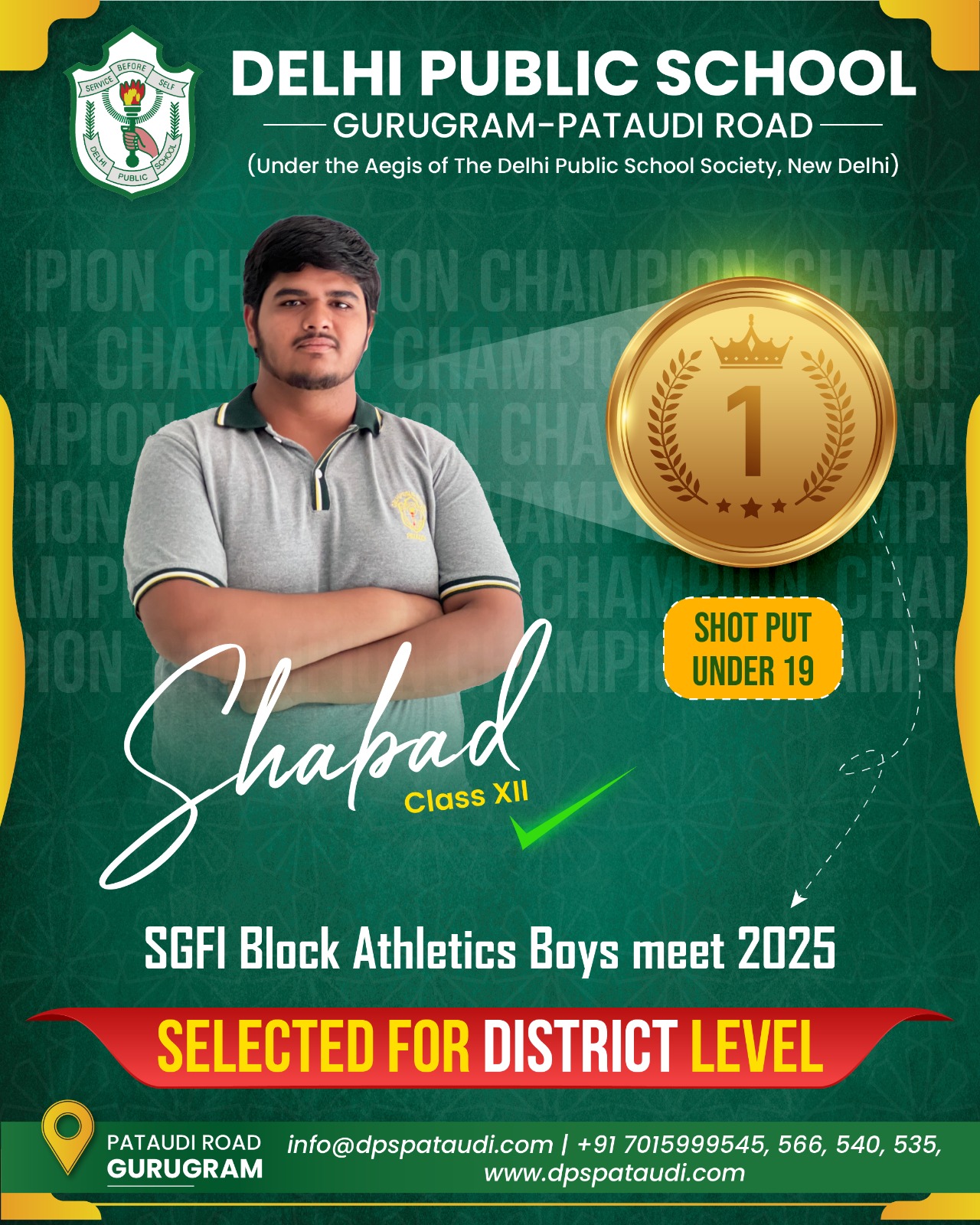 Shabd of DPS Pataudi wins Gold medal