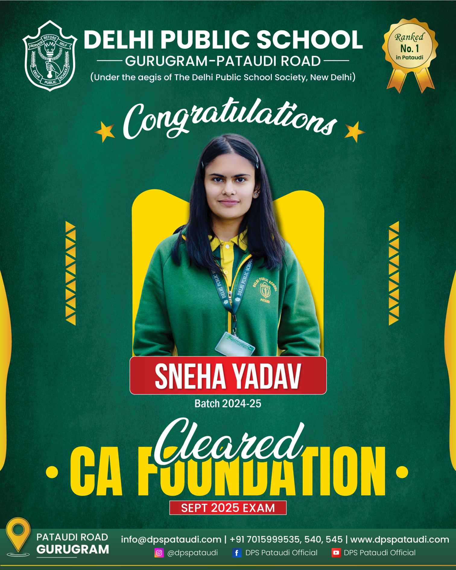 alumna has successfully cleared the CA Foundation Exam (Sept 2025)!