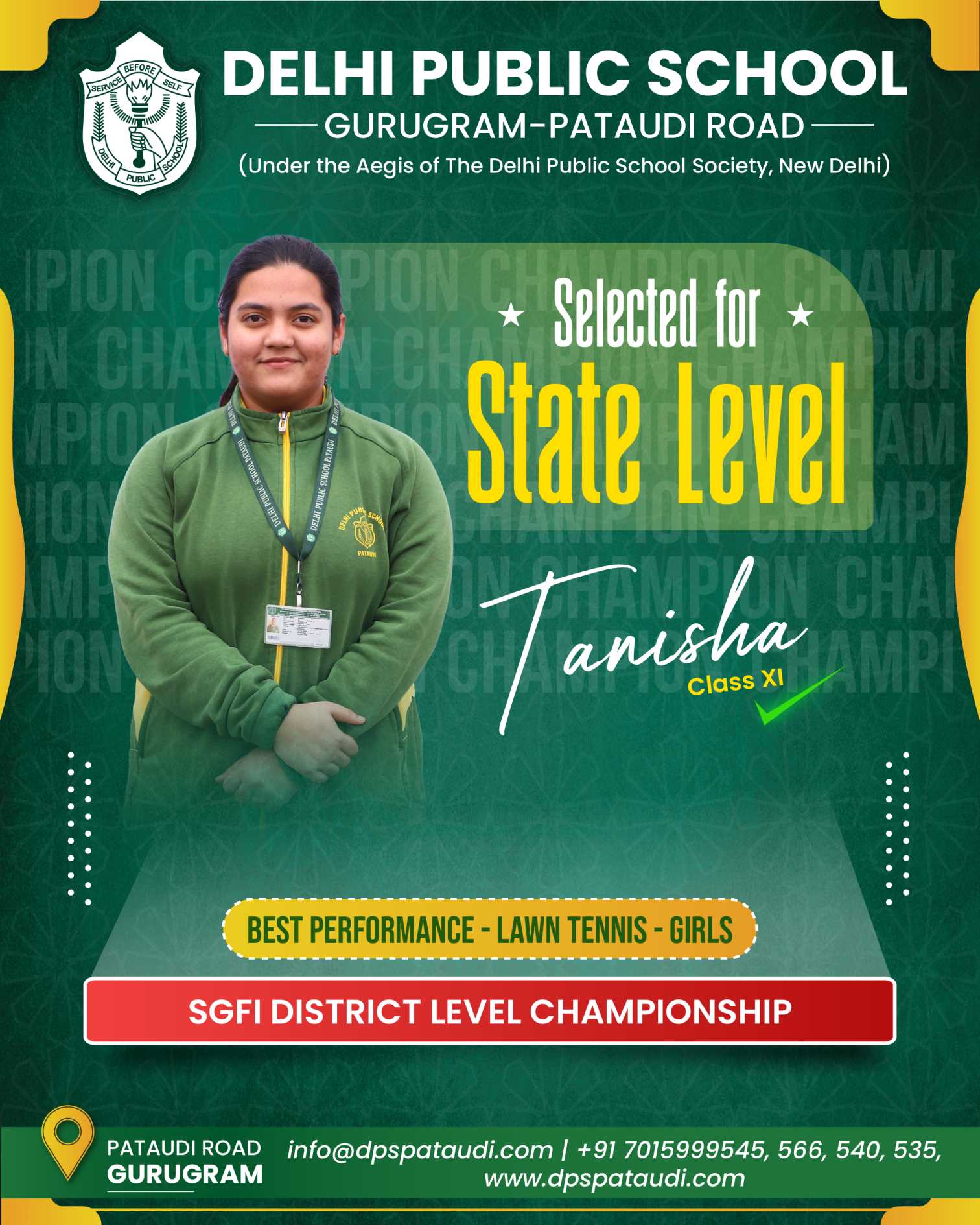 DPS Pataudi the best school in pataudi's Students wins Gold medal in Lawn Tennis