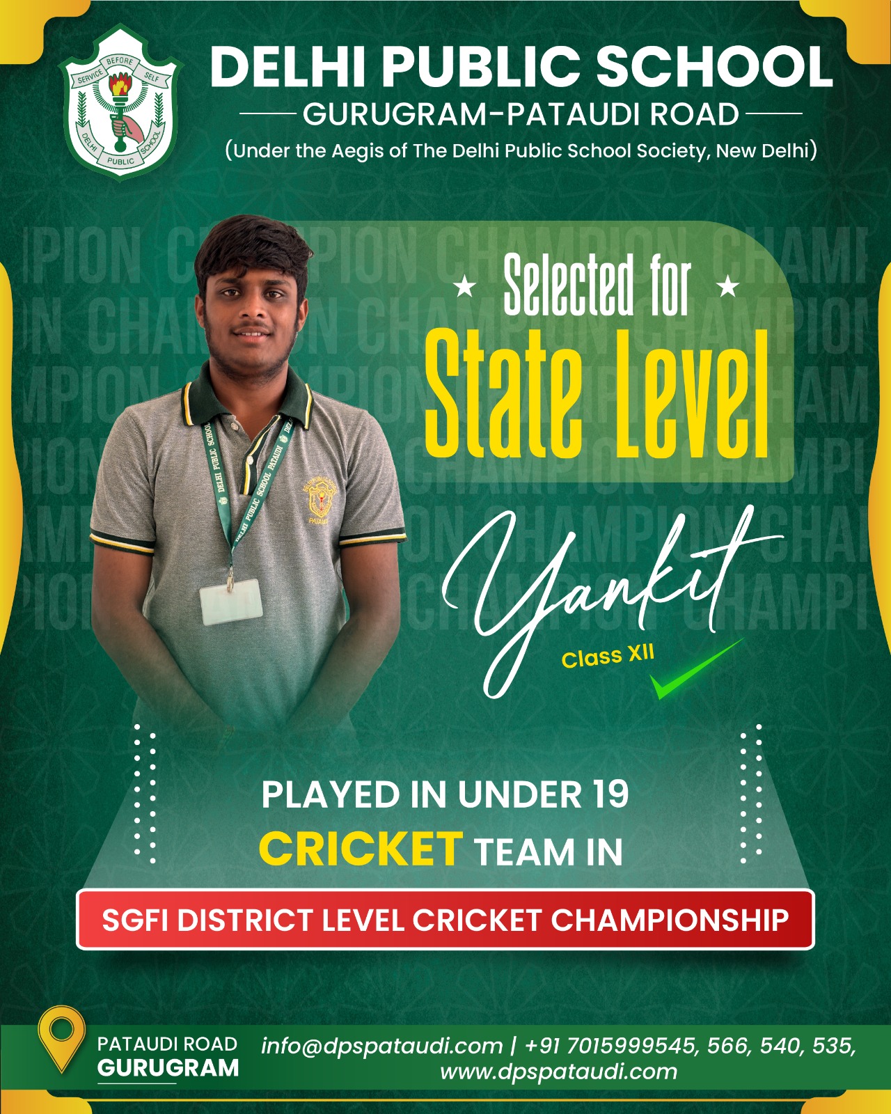 DPS Pataudi the best school in pataudi's Students wins Gold medal in Cricket